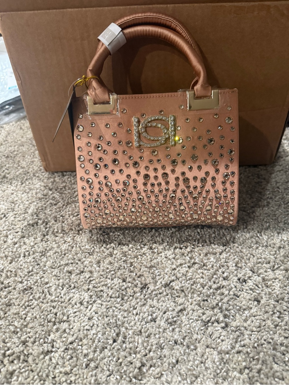 bebe Blush Pink Mini Tote with Crystal Studs